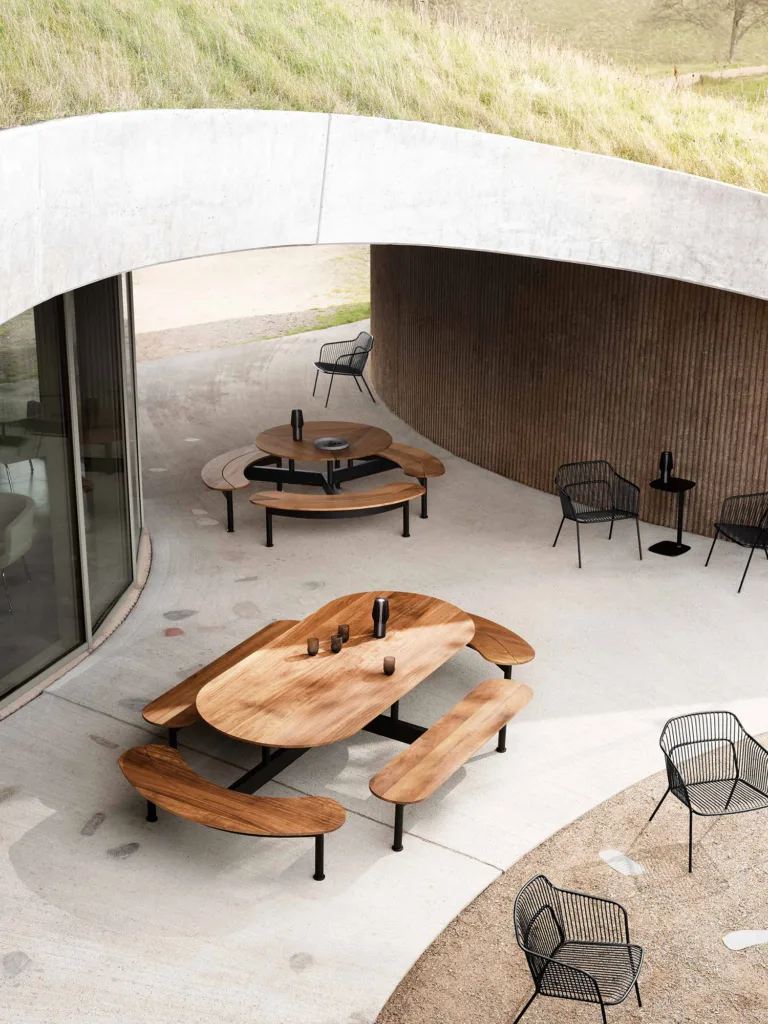 Allermuir Tibo Tables and Benches with Crop outdoor chairs
