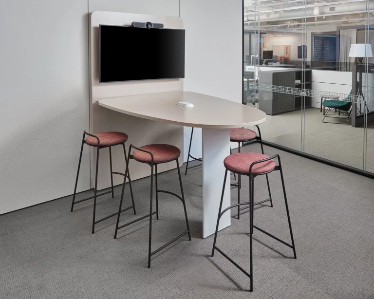Teknion Expansion Media Tables and Chez Stools